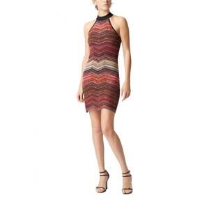 NEW MISSONI sleeveless halter chevron lamé dress in multi black/gold/fucsia and